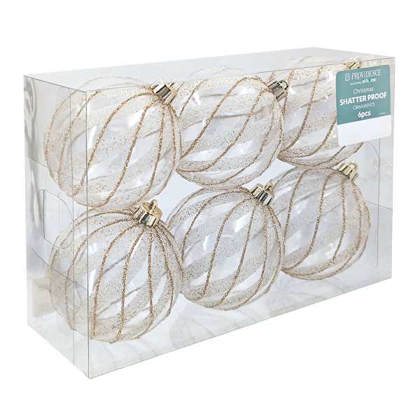 6-Count Gold & Clear Striped Ornaments, 3.1"
