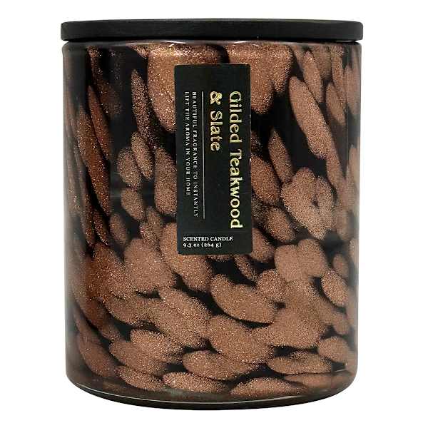 Gilded Teakwood & Slate Scented Confetti Glass Jar Candle, 9.3oz