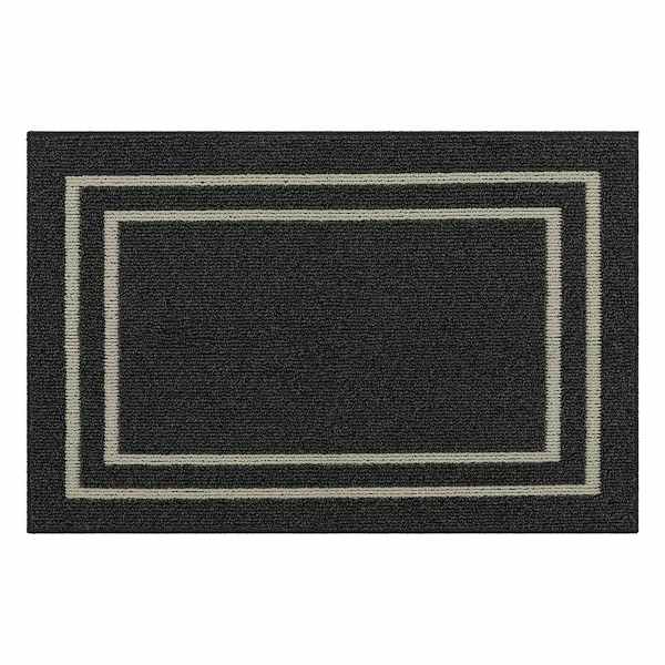 Charcoal Double Border Washable Tufted Accent Rug, 30x45