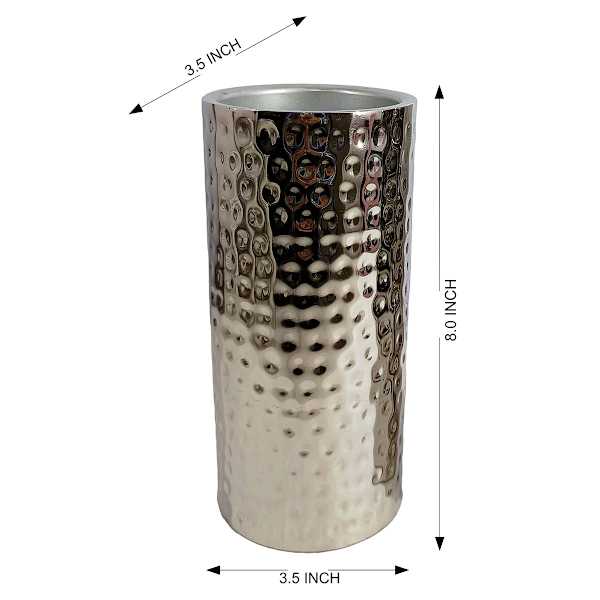Found & Fable Silver Hammered Pillar Candle Holder, 8"