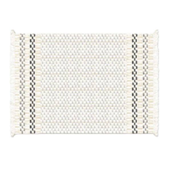 Set of 4 Grey & White Woven Placemats with White Fringe, 13x20