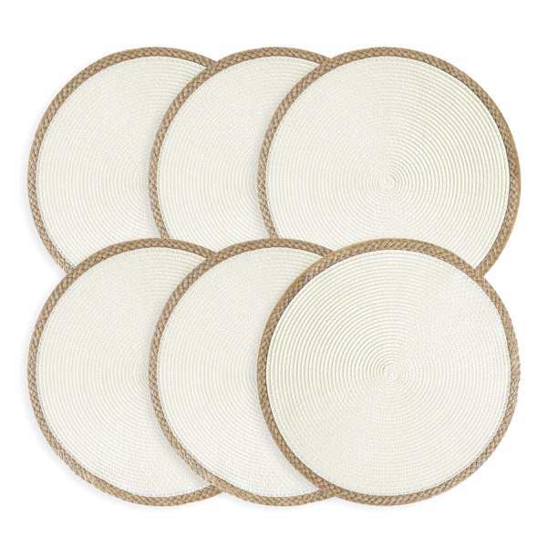 Set of 6 Lita White Round Placemats, 15"