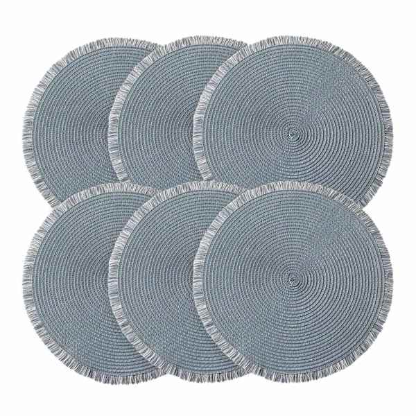 Set of 6 Vargus Cove Blue Round Placemats, 15"
