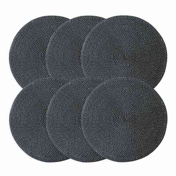 Set of 6 Black & Silver Lame Round Placemats, 15"
