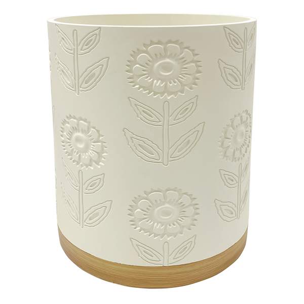 Honeybloom Reagan White Flower Wastebasket, 10"