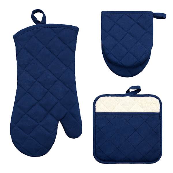 Set of 3 Blue Pot Holder Oven & Mini Mitts