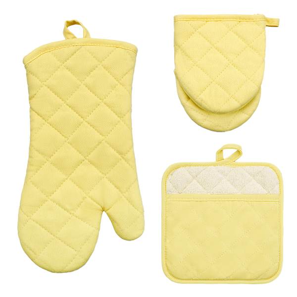 Set of 3 Yellow Pot Holder Oven & Mini Mitts