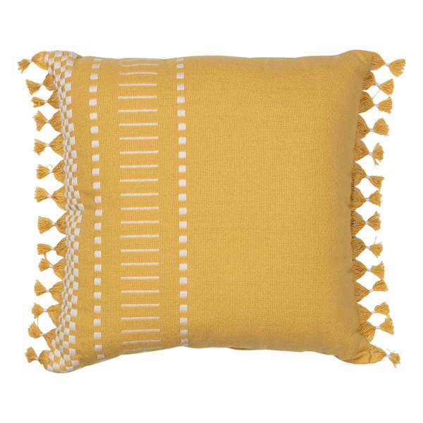 Honeybloom Ochre Stripe Tassel Outdoor Throw Pillow, 18"