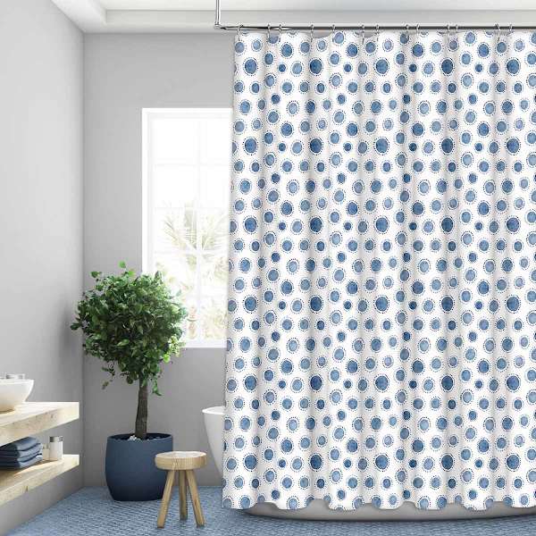13-piece Blue Orbiting Dots Shower Curtain Set, 70x72