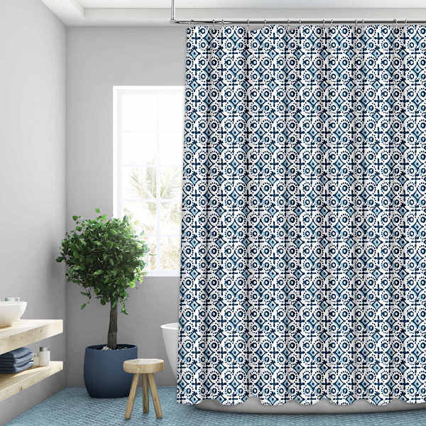 13-Piece Blue Damask Shower Curtain Set, 70x72