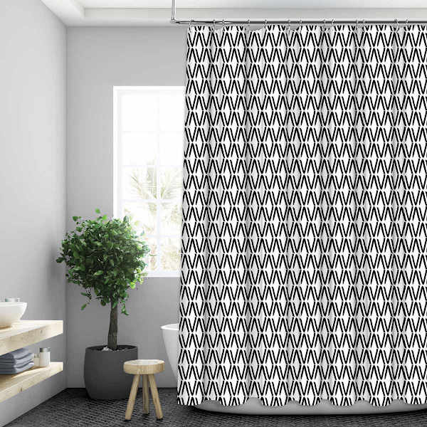 13-Piece Black Distressed Diamonds Shower Curtain Set, 70x72