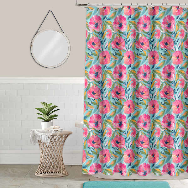 13-Piece Pink Painted Blooms Shower Curtain Set, 70x72