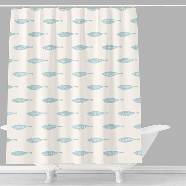 Blue Blockprint Fish Shower Curtain, 72"