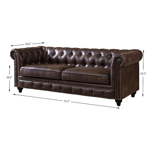 Providence Chesterfield Brown Faux Leather Tufted Sofa, 79"