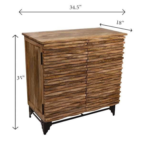 Wave Wooden Cabinet, Natural Mango Wood Finish
