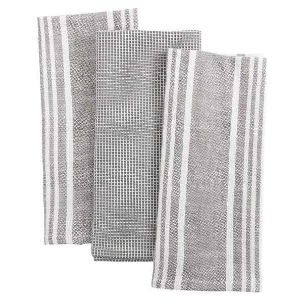 Set of 3 Grey Porter Slub Waffle Cotton Kitchen Towels