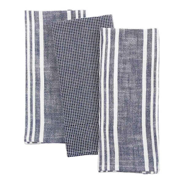 Set of 3 Blue Porter Slub Waffle Cotton Kitchen Towels