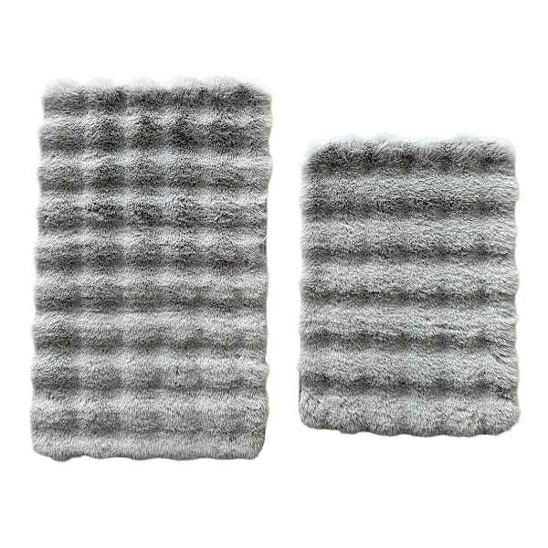 2-Piece Grey Bubble Faux Fur Rug Set