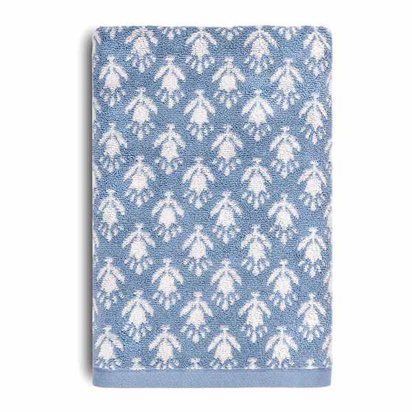 Honeybloom Plush Performance Blue Patterned Cotton Bath Towel, 30x54