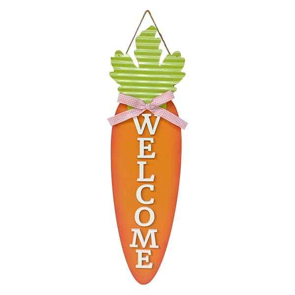Homespun Easter Welcome Carrot Wooden Wall Sign, 7x24