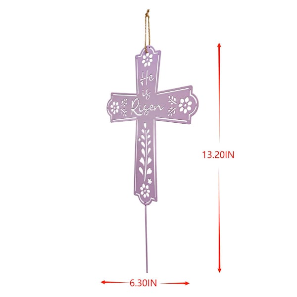 Honeybloom Purple Metal He is Risen Cross Yard Stake, 13"