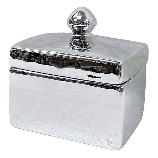 Found & Fable Silver Ceramic Decorative Box, 4.5"