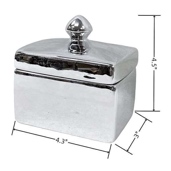 Found & Fable Silver Ceramic Decorative Box, 4.5"