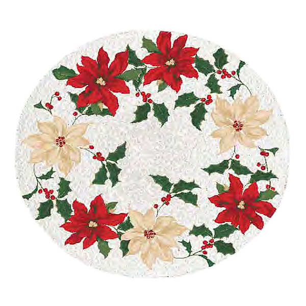 Set of 4 Multicolor Poinsettia Wreath Placemats, 15"
