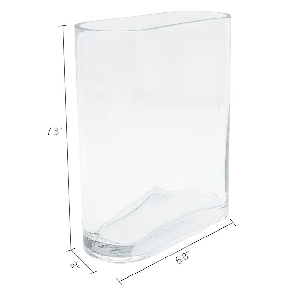 Flat Rounded Clear Glass Vase, 8"