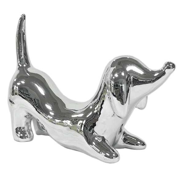 Found & Fable Silver Ceramic Dachshund Dog, 8"