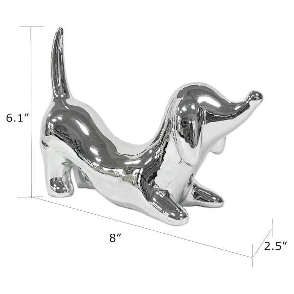 Found & Fable Silver Ceramic Dachshund Dog, 8"