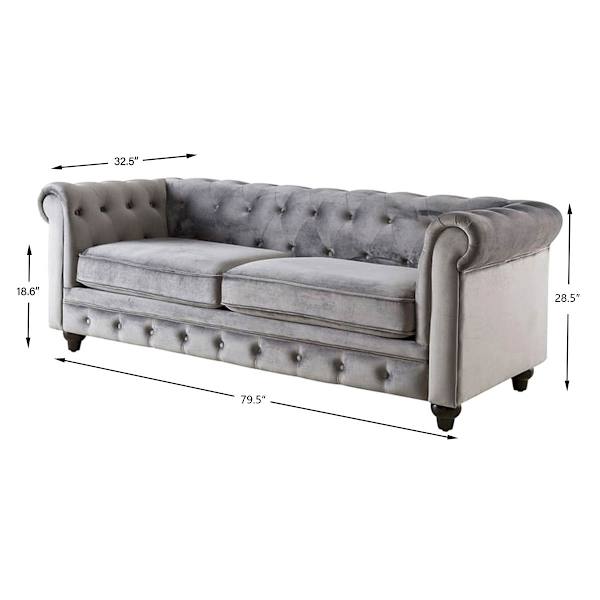 Providence Chesterfield Grey Velvet Tufted Sofa, 79"