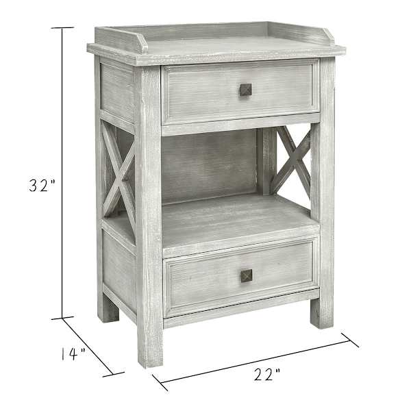 Jane X-Side Table with USB, Grey Wood