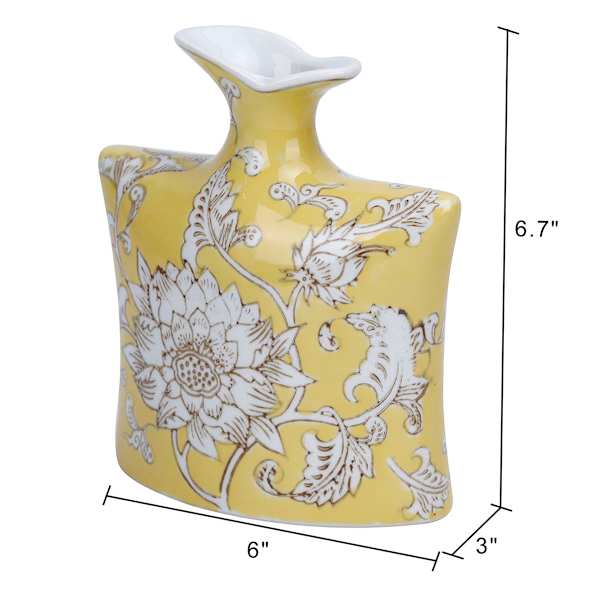 7In Yellow Floral Ceramic Vase