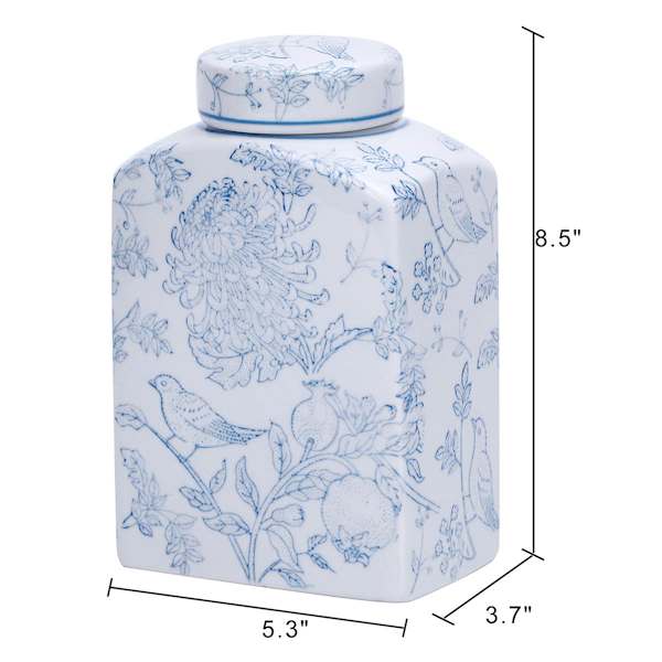 8In Blue Floral Ceramic Jar