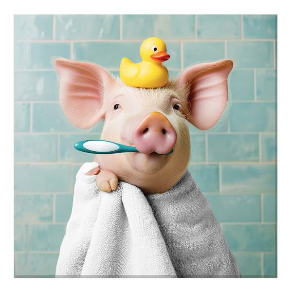 Piggy Bath Time Canvas Wall Art, 18"