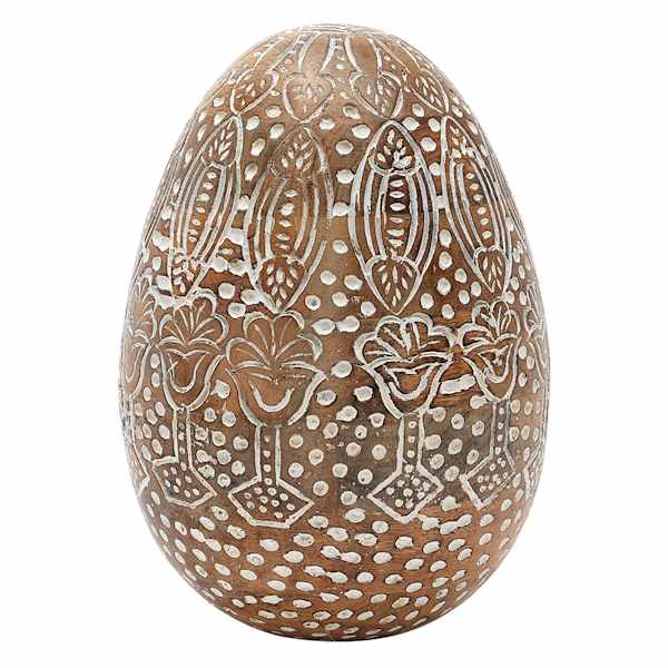 Honeybloom Carved Wooden Egg, 9"