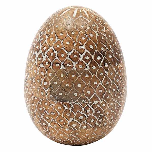 Honeybloom Carved Wooden Egg, 6"