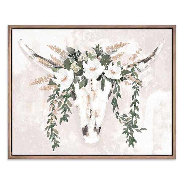 Floral Cow Skull Framed Canvas Wall Art, 20x16