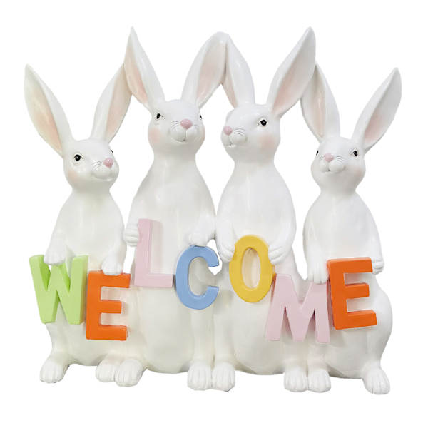 Homespun Easter Rabbits with Multicolor Welcome Sign, 27"