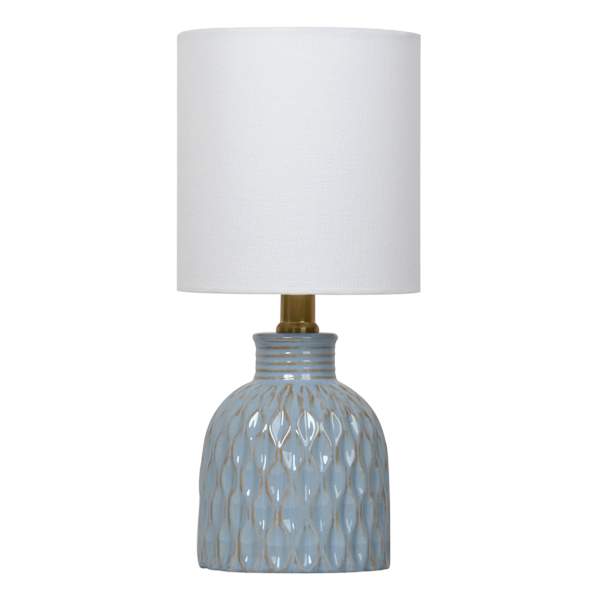 Blue Ceramic Patterned Mini Table Lamp with Shade, 12.5"
