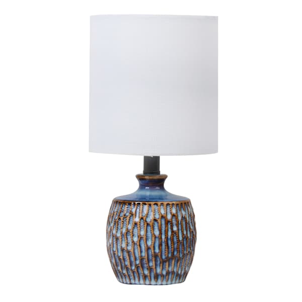 Blue Ceramic Textured Mini Table Lamp with Shade, 12"