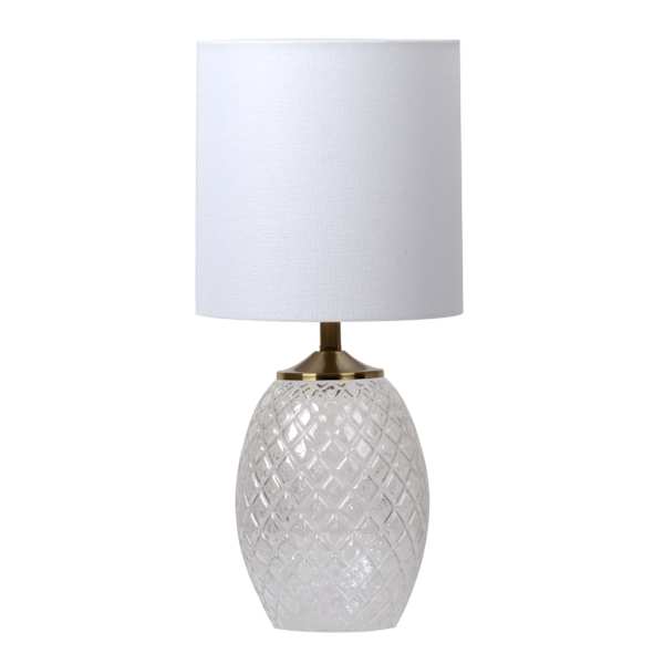 Clear Glass & Gold Diamond Pattern Small Table Lamp with Shade, 16.5"