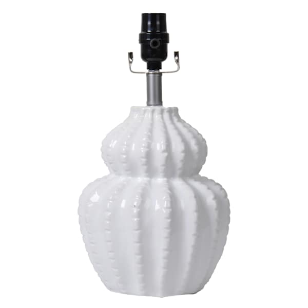White Ceramic Double Gourd Ribbed Small Lamp, 13.5"
