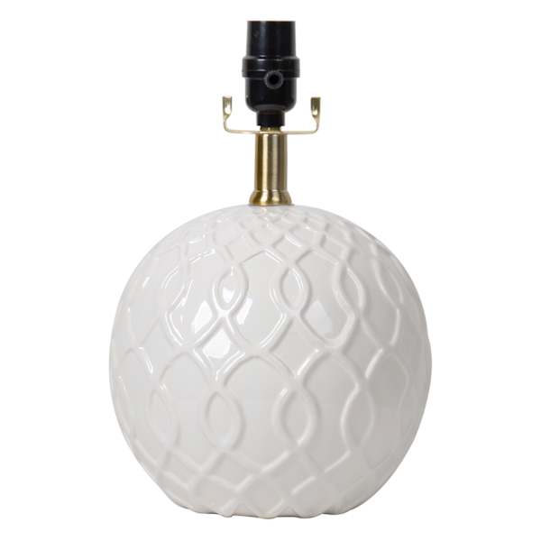 White Ceramic Patterned Round Small Lamp Base, 13"