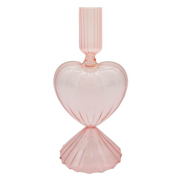 Pink Heart Glass Candle Holder, 8"