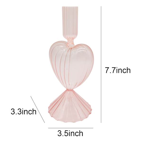 Pink Heart Glass Candle Holder, 8"