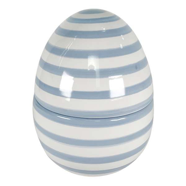 Homespun Easter Blue & White Striped Ceramic Egg Jar, 6"