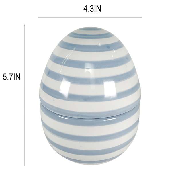 Homespun Easter Blue & White Striped Ceramic Egg Jar, 6"