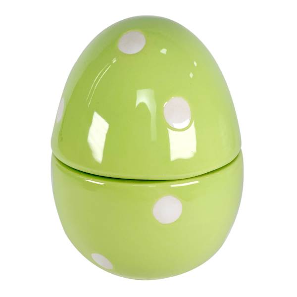 Homespun Easter Green & White Polka Dot Ceramic Egg Jar, 6"